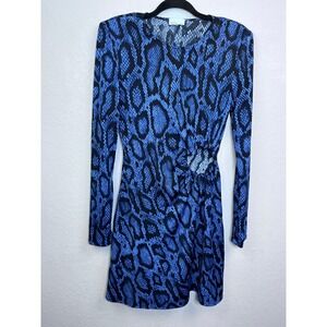 DANIELLE BERNSTEIN Who Wore What Blue Snake Print Long Sleeve Mini Dress Size M